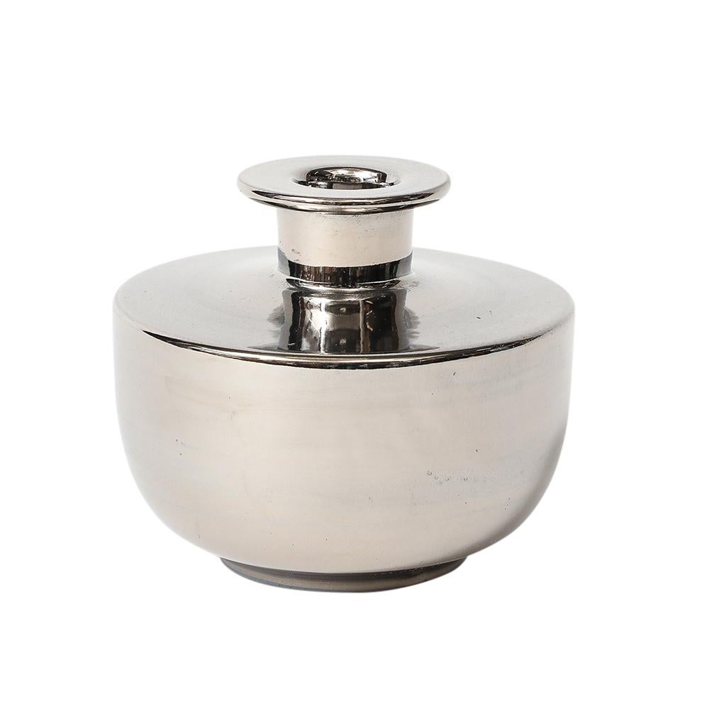 Vaso Bitossi, Ceramica, Argento platino metallico in vendita 1