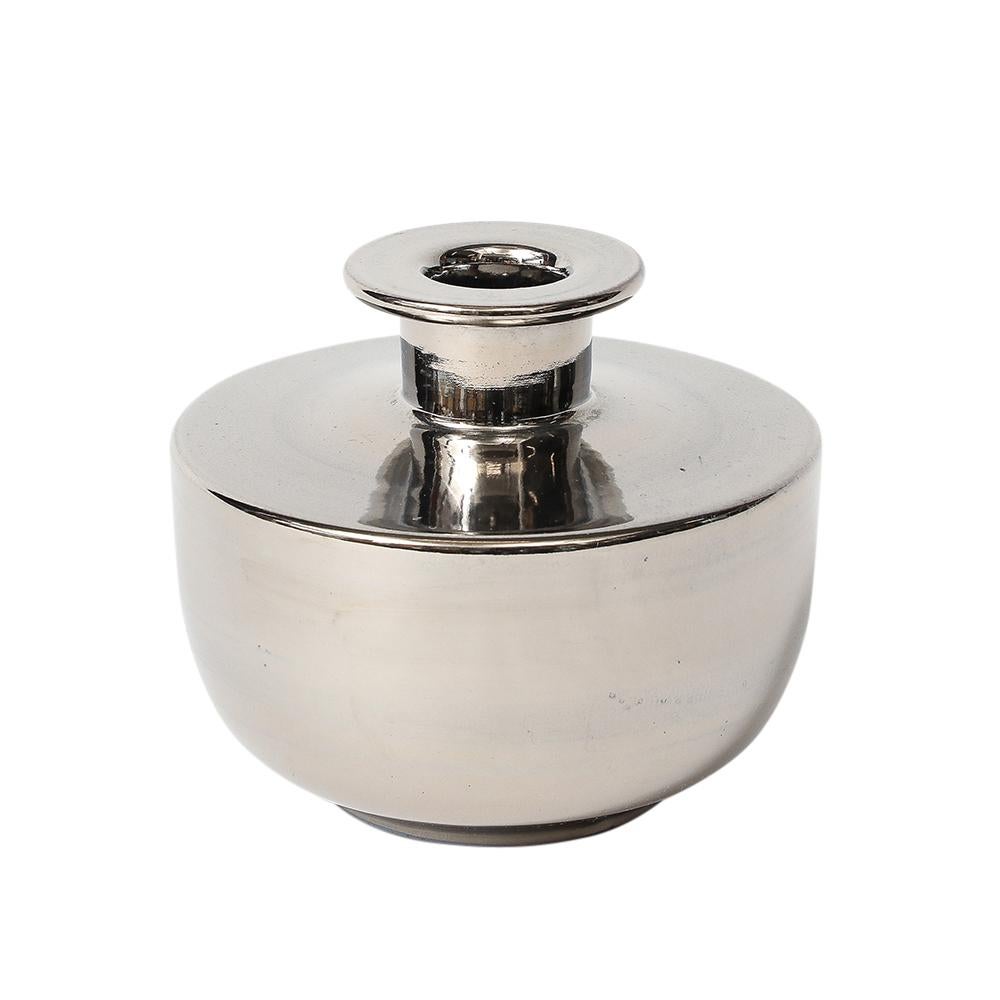 Vaso Bitossi, Ceramica, Argento platino metallico in vendita 2