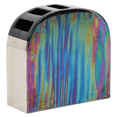iridescent toaster Bitossi Vase, Ceramic, Metallic Silver, Black, Iridescent, Signed