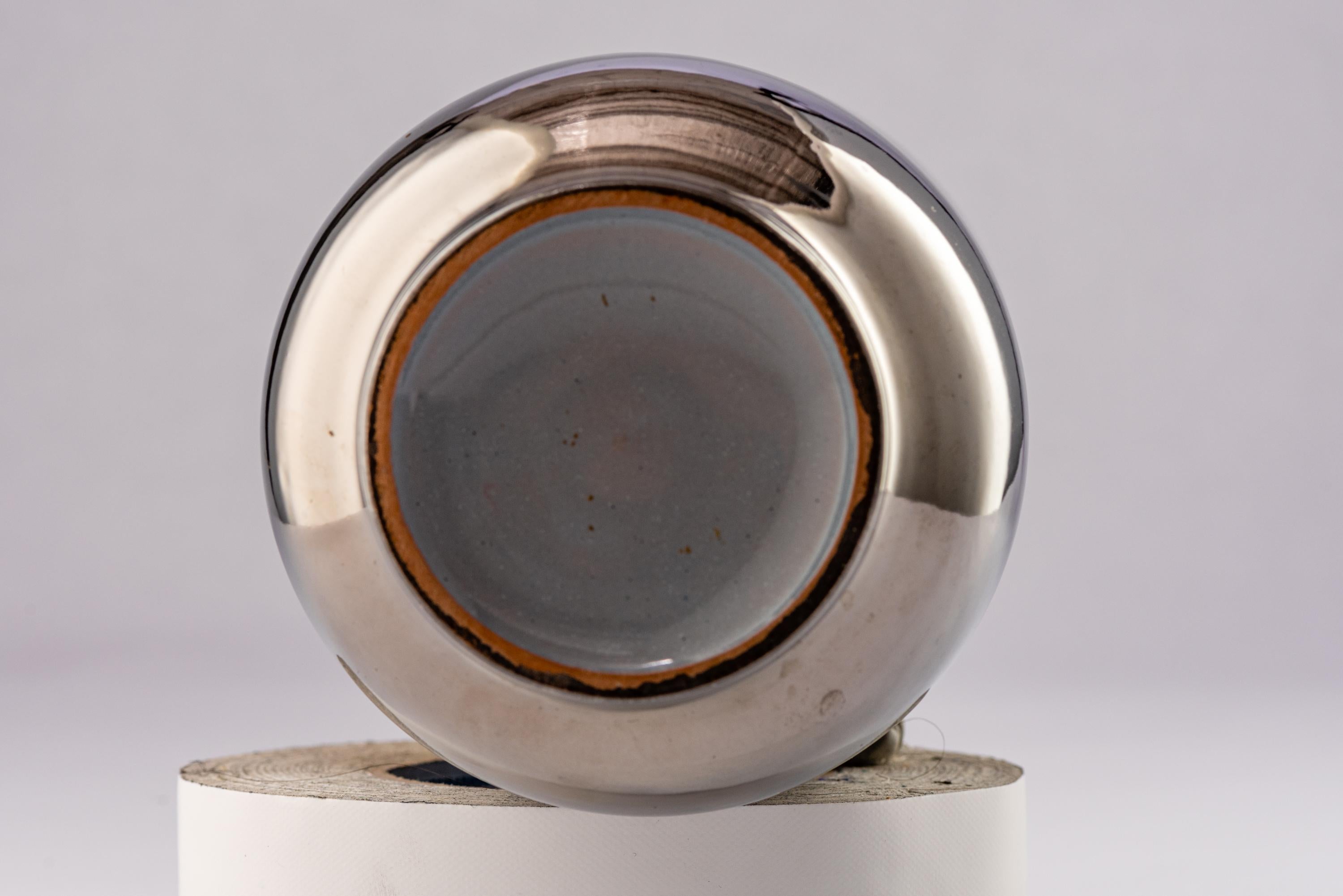Italiano Vaso Bitossi, Ceramica, Argento metallizzato Cromo in vendita