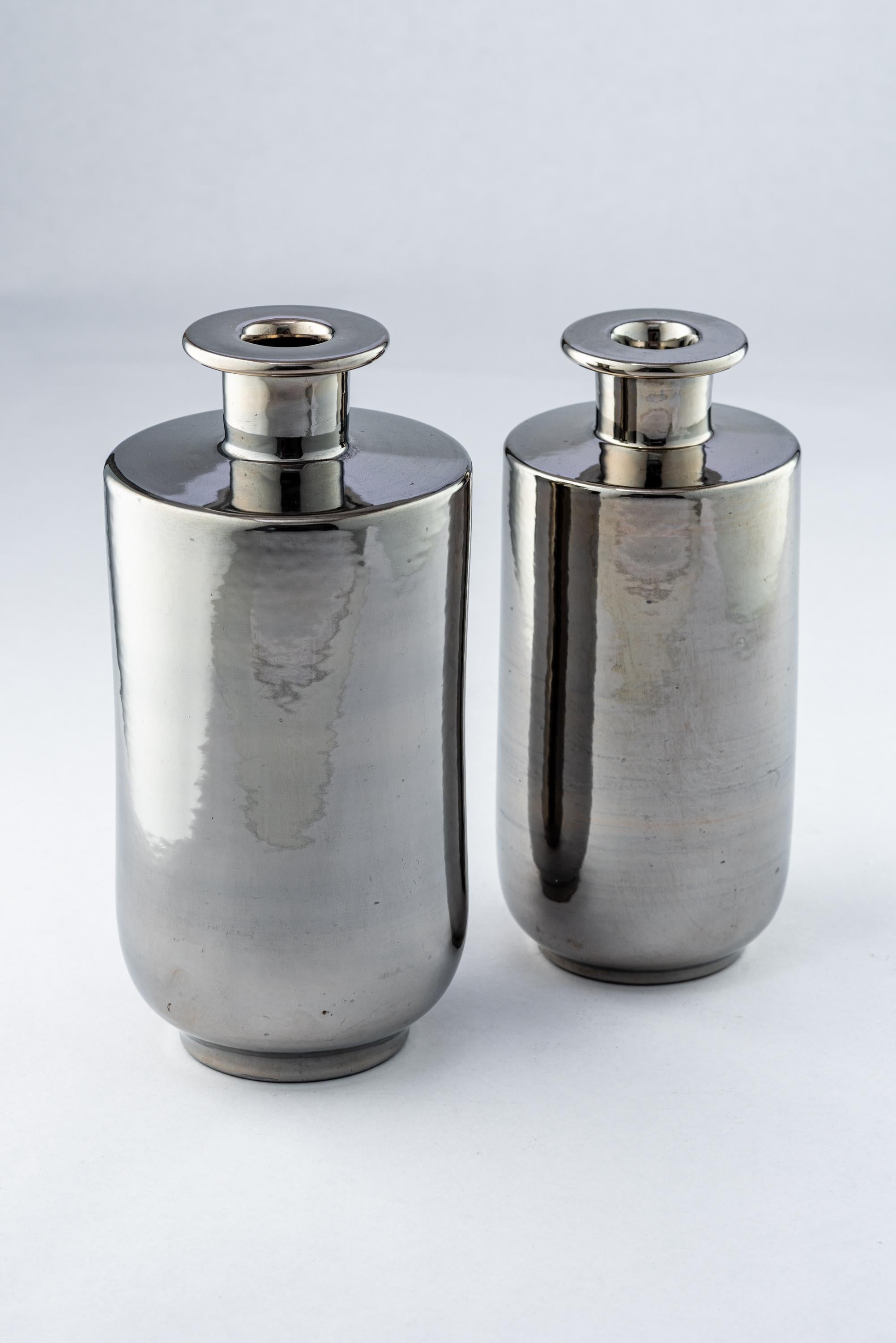 Bitossi-Vase, Keramik, Metallic-Silber-Chrom (Moderne der Mitte des Jahrhunderts) im Angebot
