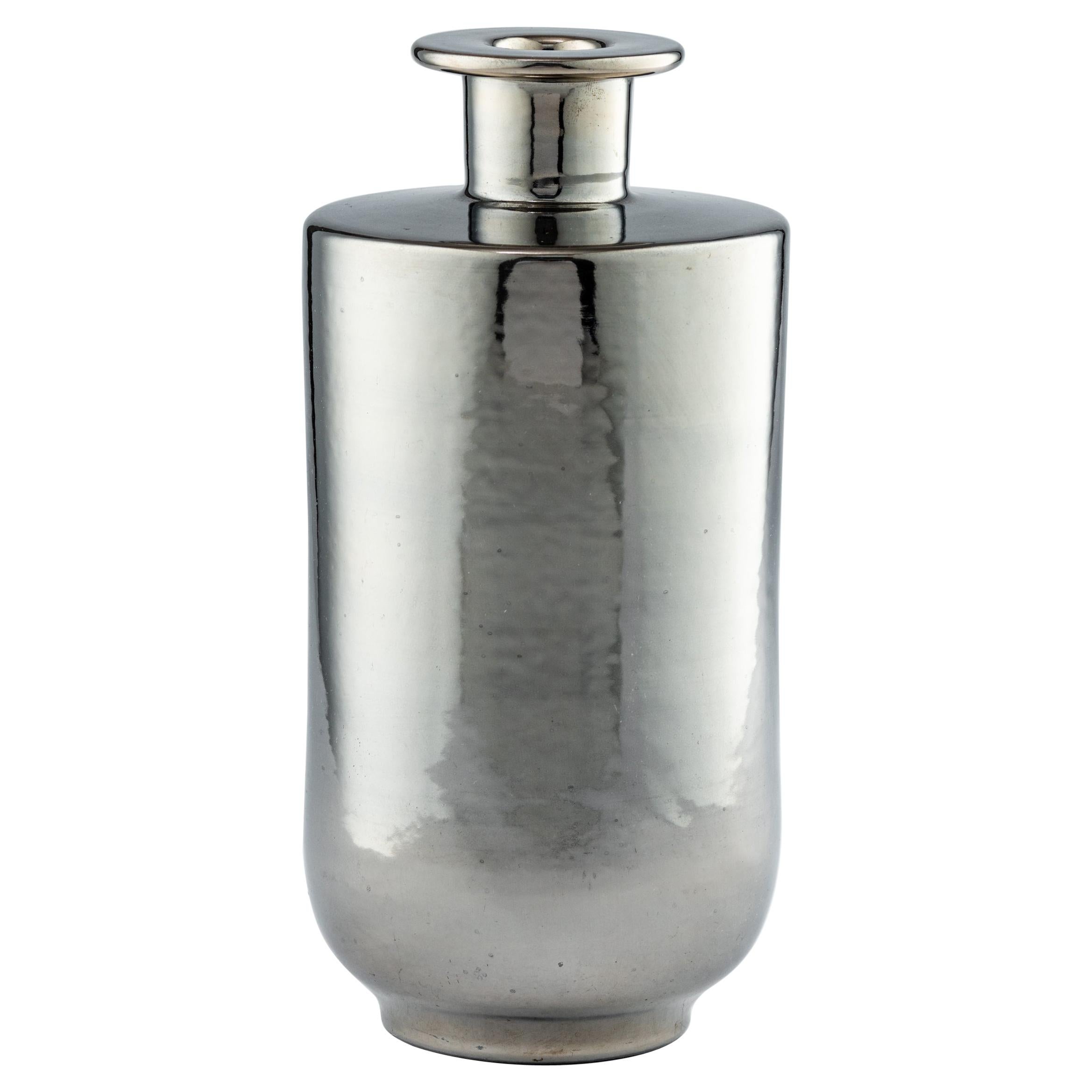 Bitossi-Vase, Keramik, Metallic-Silber-Chrom im Angebot