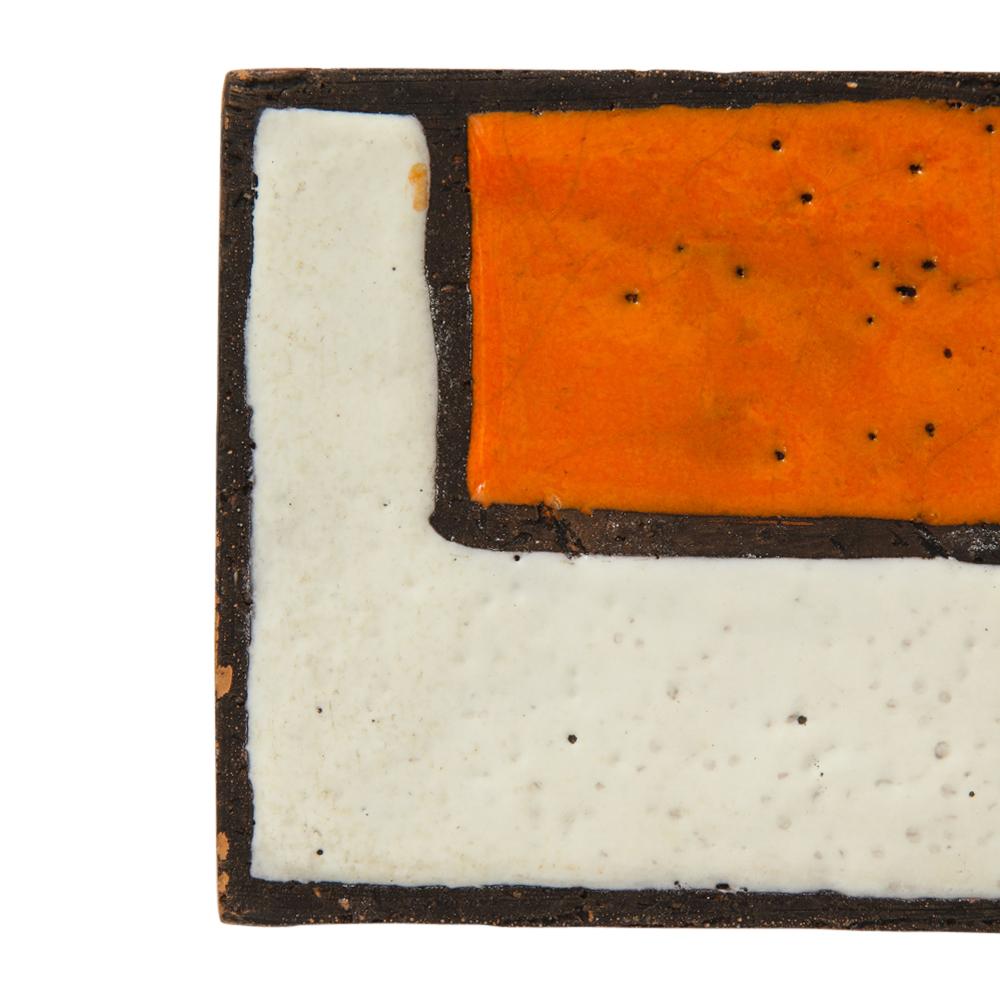 Bitossi Vase, Ceramic, Orange, White and Brown, Mondrian Geometric, Signed 2