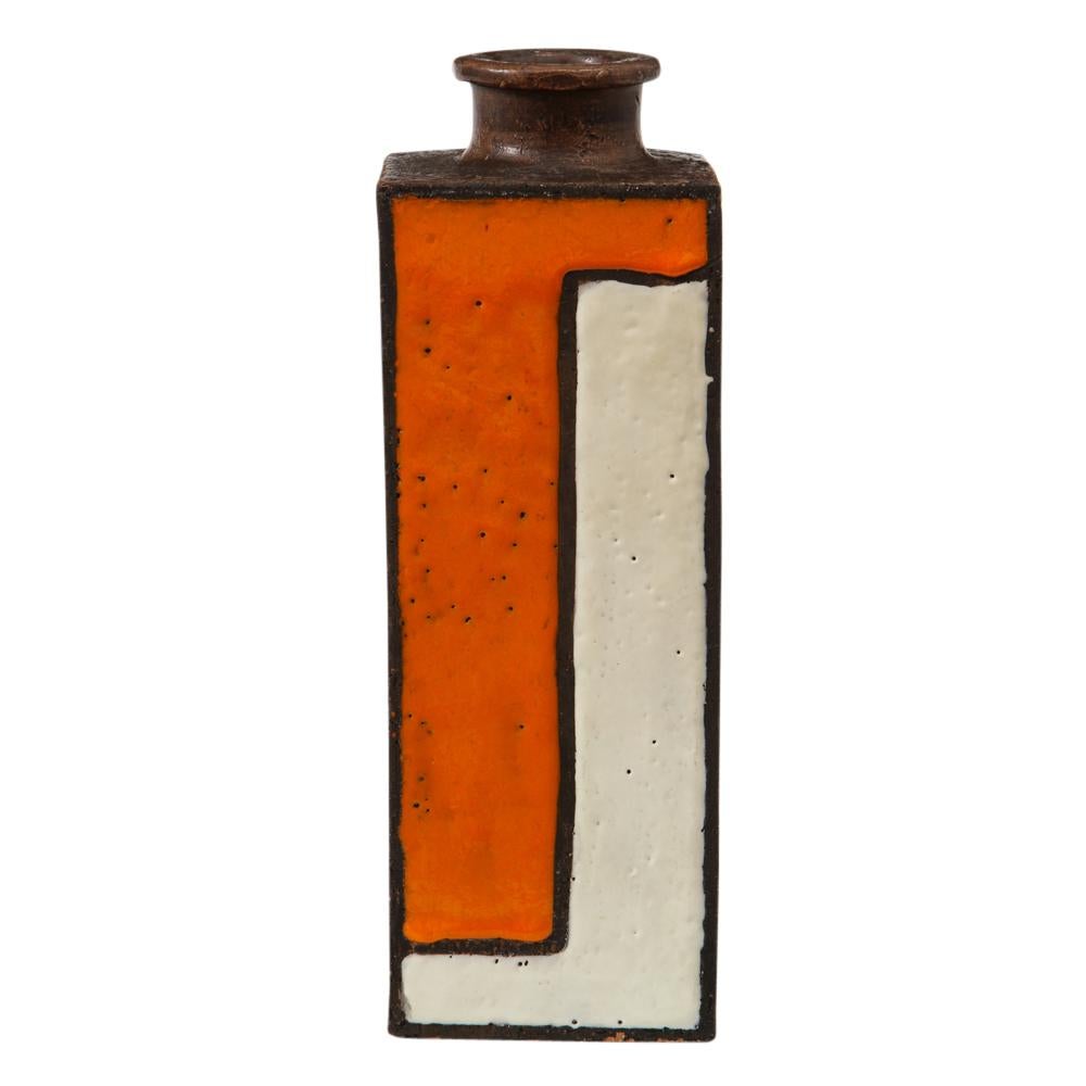 Bitossi Vase, Ceramic, Orange, White and Brown, Mondrian Geometric, Signed In Good Condition In New York, NY
