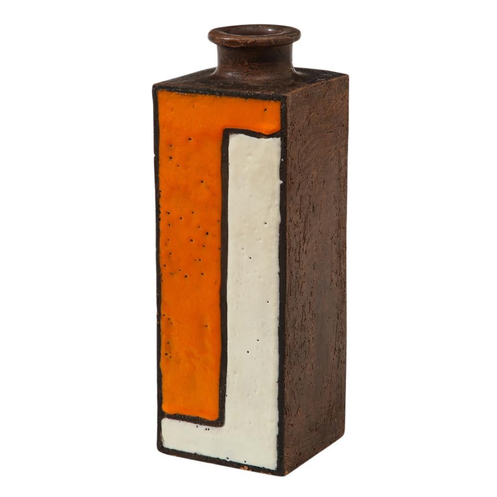 Mid-20th Century Bitossi Vase, Ceramic, Orange, White and Brown, Mondrian Geometric, Signed