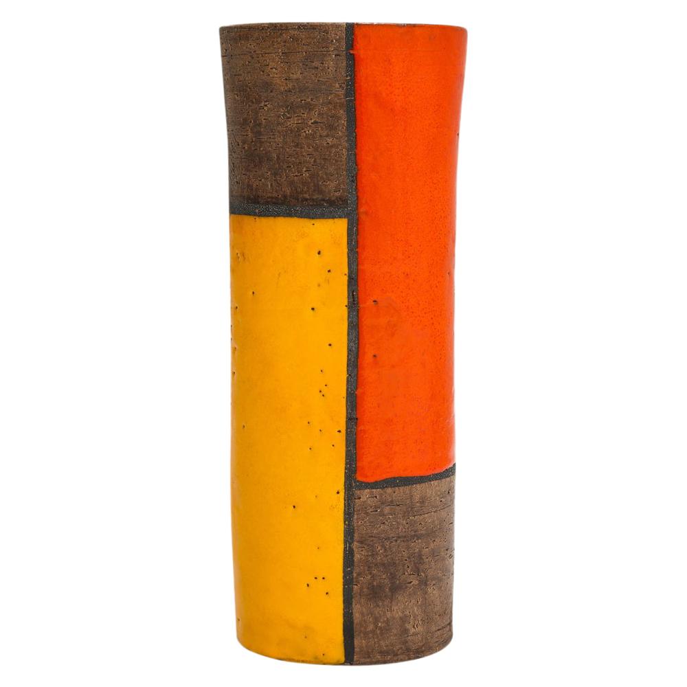 Bitossi Vase, Ceramic Mondrian, Yellow Orange, Brown, Signed