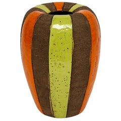 Bitossi Vase, Ceramic Moorish Stripes, Chartreuse, Orange, Brown Signed