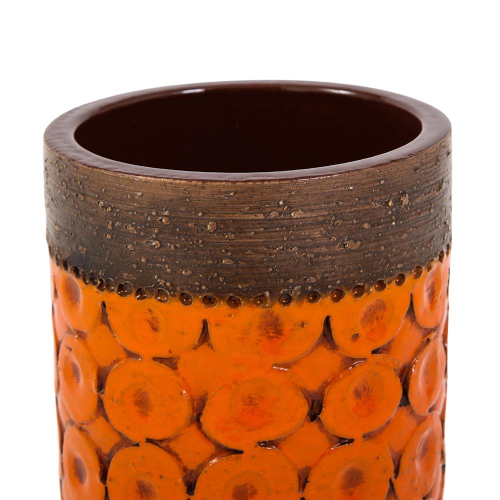 Mid-Century Modern Bitossi Vase, Ceramic, Orange and Brown, Signed