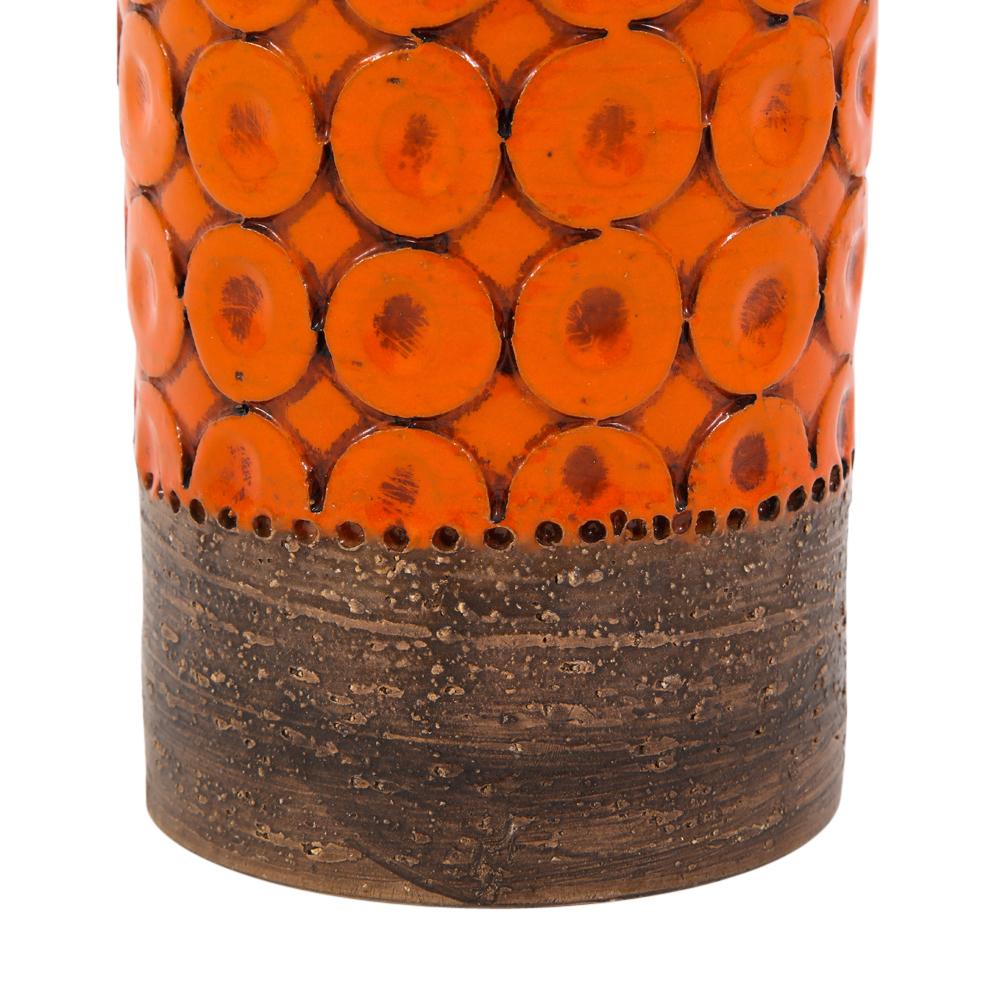 Italian Bitossi Vase, Ceramic, Orange and Brown, Signed