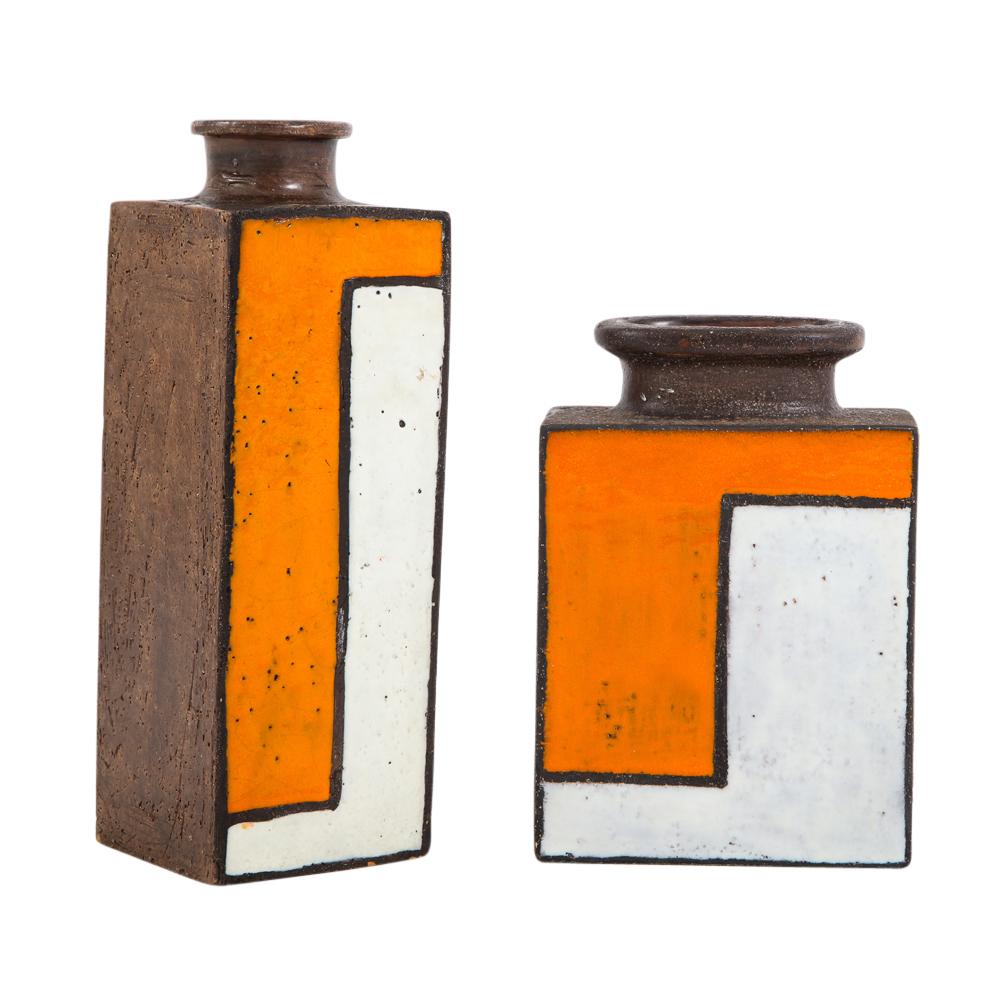 Bitossi Vase, Ceramic, Orange and White Mondrian 1