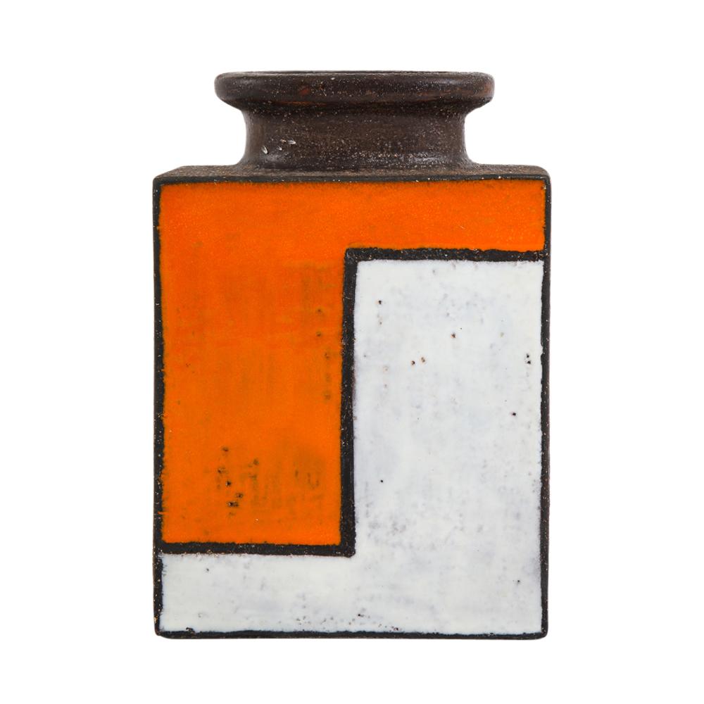 Mid-Century Modern Bitossi Vase, Ceramic, Orange and White Mondrian