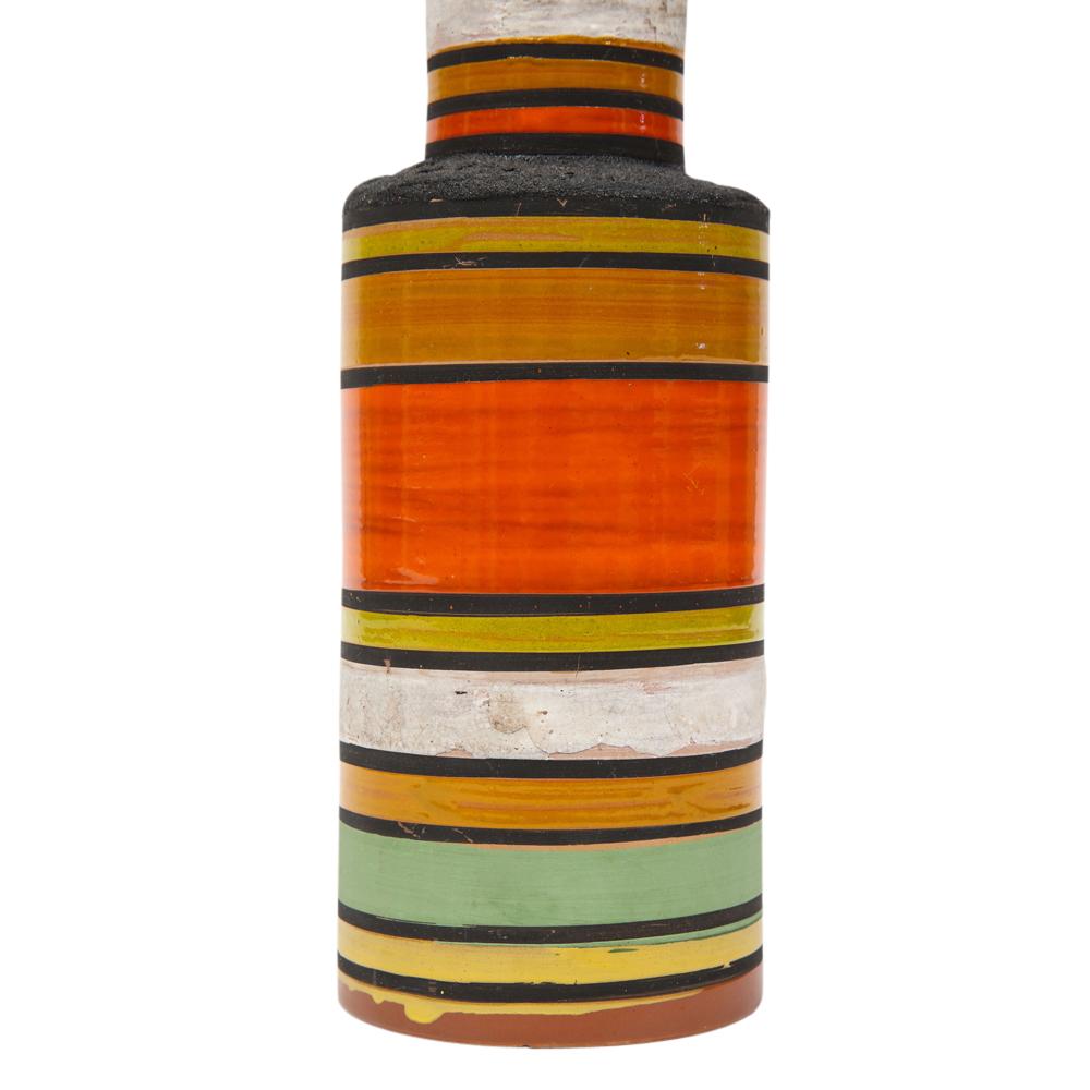 Bitossi Vase, Ceramic, Stripes, Orange, Yellow, White, Signed 3