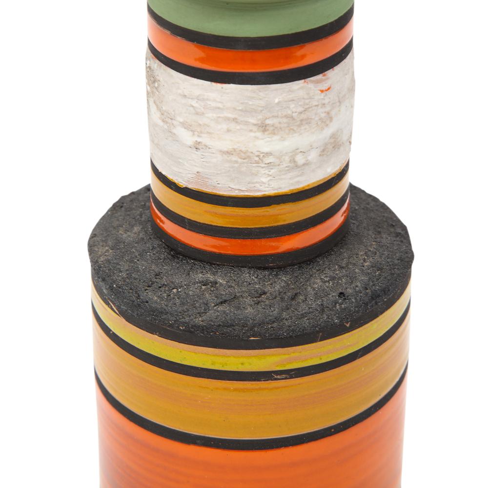 Bitossi Vase, Ceramic, Stripes, Orange, Yellow, White, Signed 4