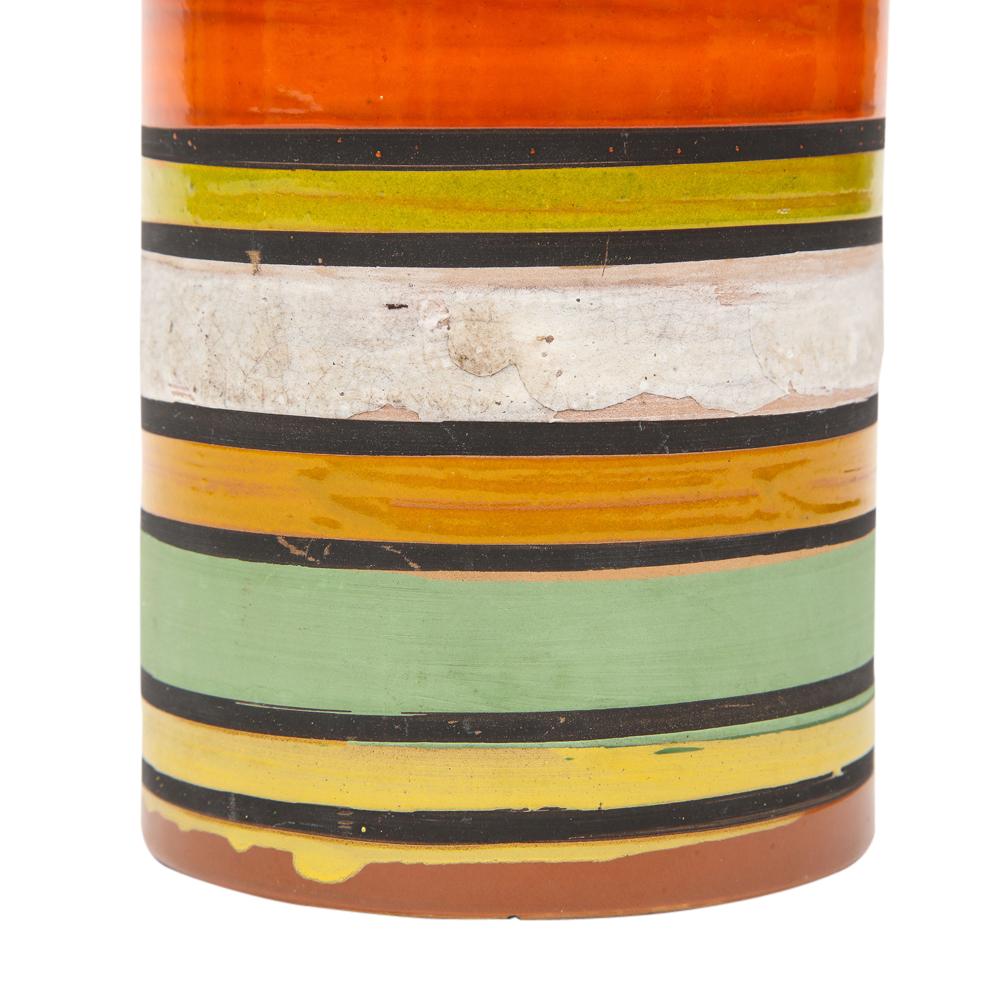 Bitossi Vase, Ceramic, Stripes, Orange, Yellow, White, Signed 5