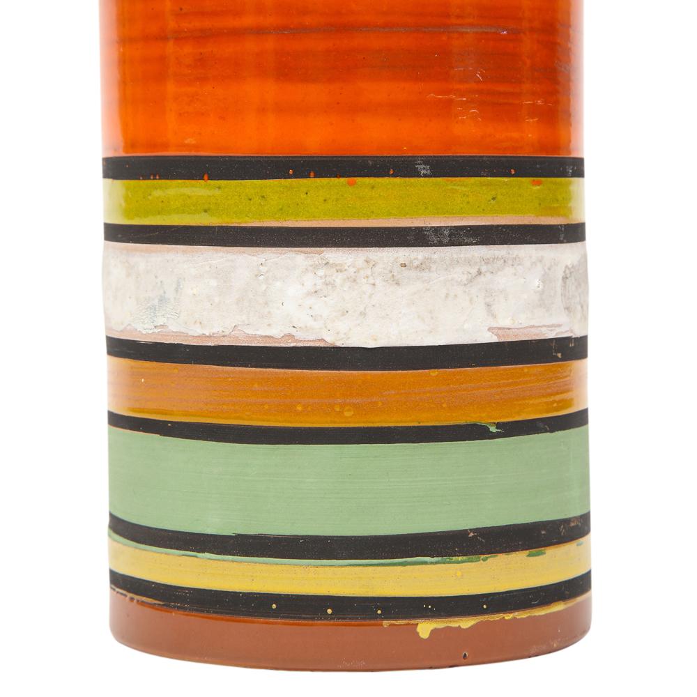 Bitossi Vase, Ceramic, Stripes, Orange, Yellow, White, Signed 6