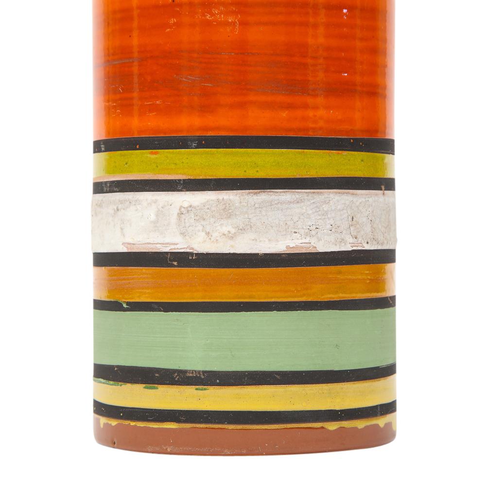 Bitossi Vase, Ceramic, Stripes, Orange, Yellow, White, Signed 7