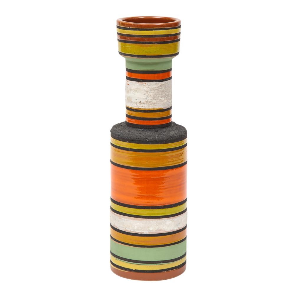 Mid-Century Modern Bitossi Vase, Ceramic, Stripes, Orange, Yellow, White, Signed
