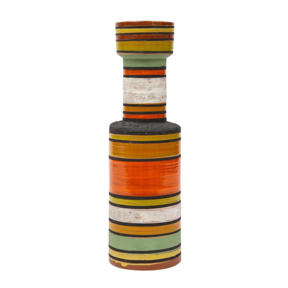 Italian Bitossi Vase, Ceramic, Stripes, Orange, Yellow, White, Signed