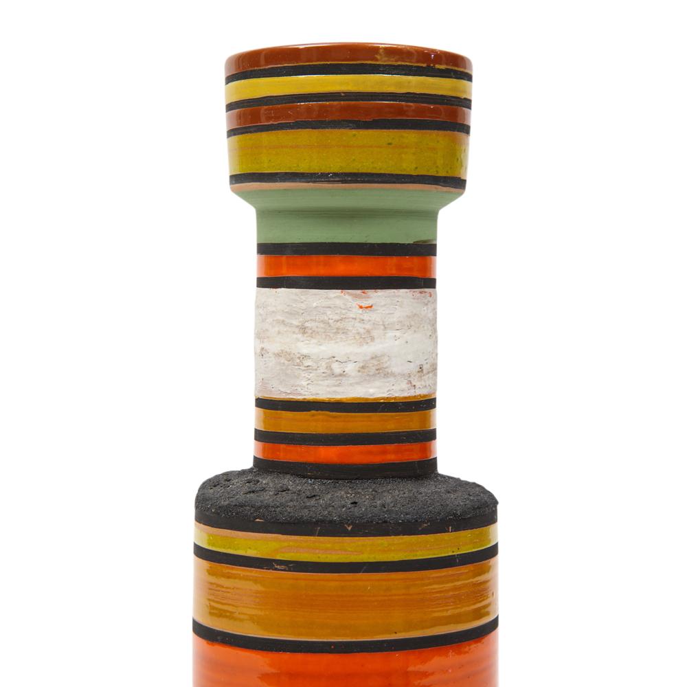 Mid-20th Century Bitossi Vase, Ceramic, Stripes, Orange, Yellow, White, Signed