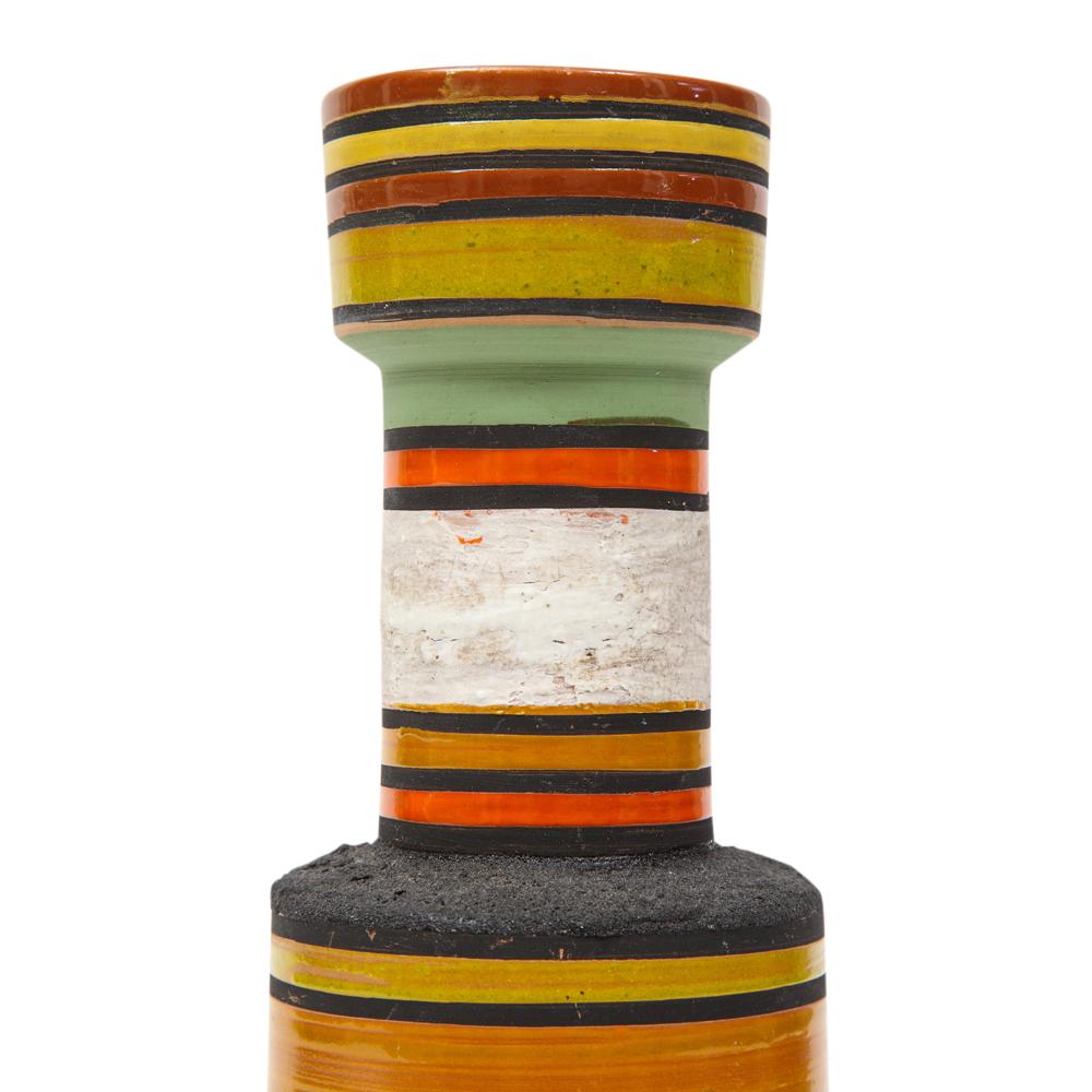 Bitossi Vase, Ceramic, Stripes, Orange, Yellow, White, Signed 1
