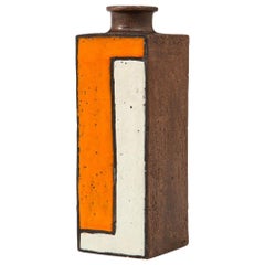 Bitossi Vase, Ceramic, Orange, White and Brown, Mondrian Geometric, Signed