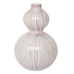 Bitossi Vase, Ceramic, Pinstripes, White, Red, Blue, Signed