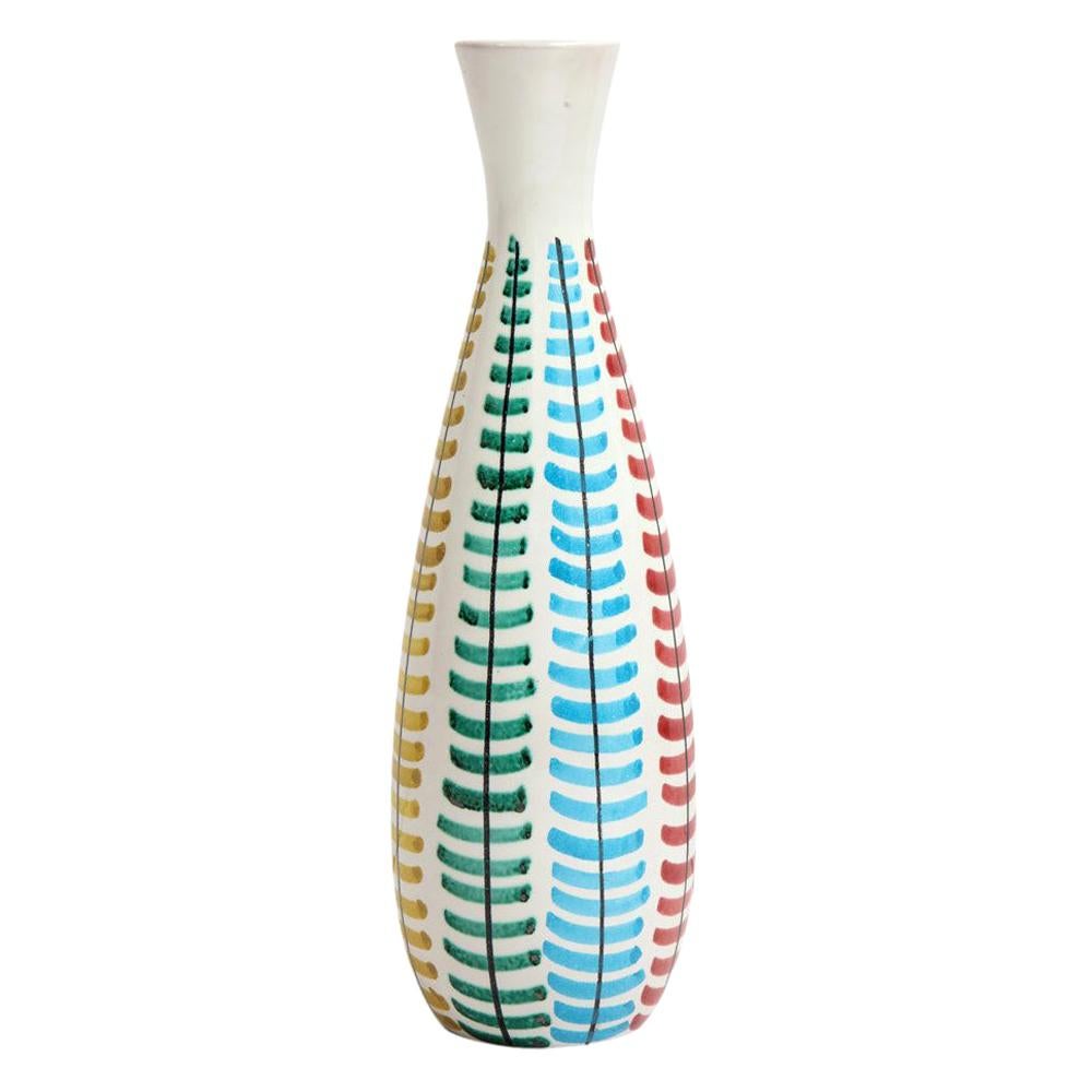 Vase Bitossi, céramique, rouge, vert, bleu et jaune, signé