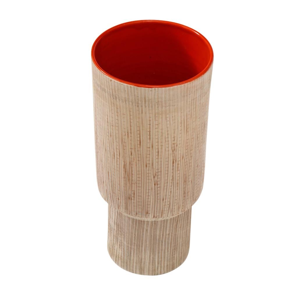 Mid-Century Modern Bitossi  Vase, Ceramic Sgraffito Orange, Signed