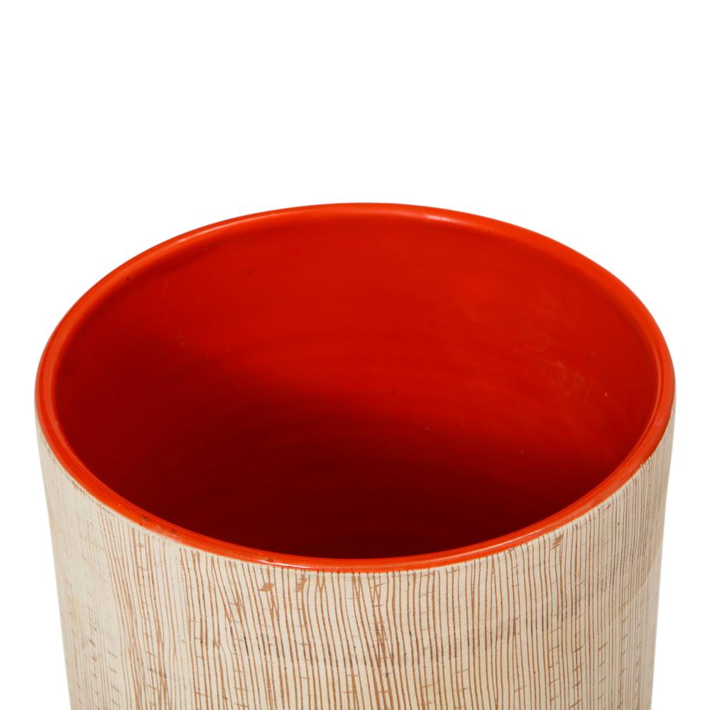 Italian Bitossi  Vase, Ceramic Sgraffito Orange, Signed