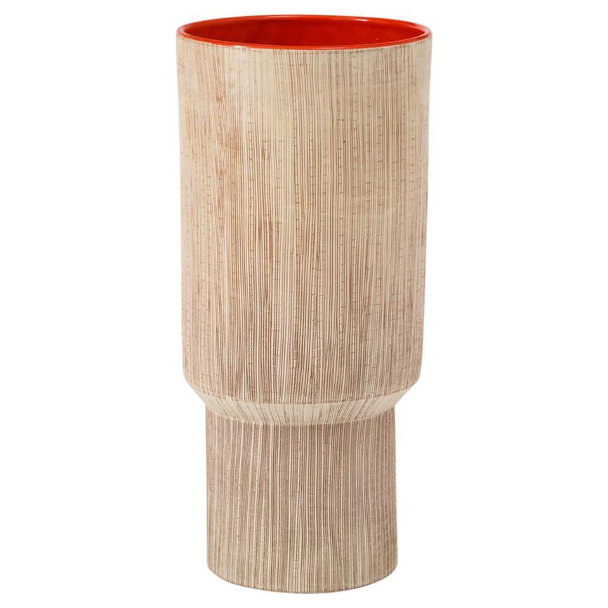 Bitossi  Vase, Ceramic Sgraffito Orange, Signed