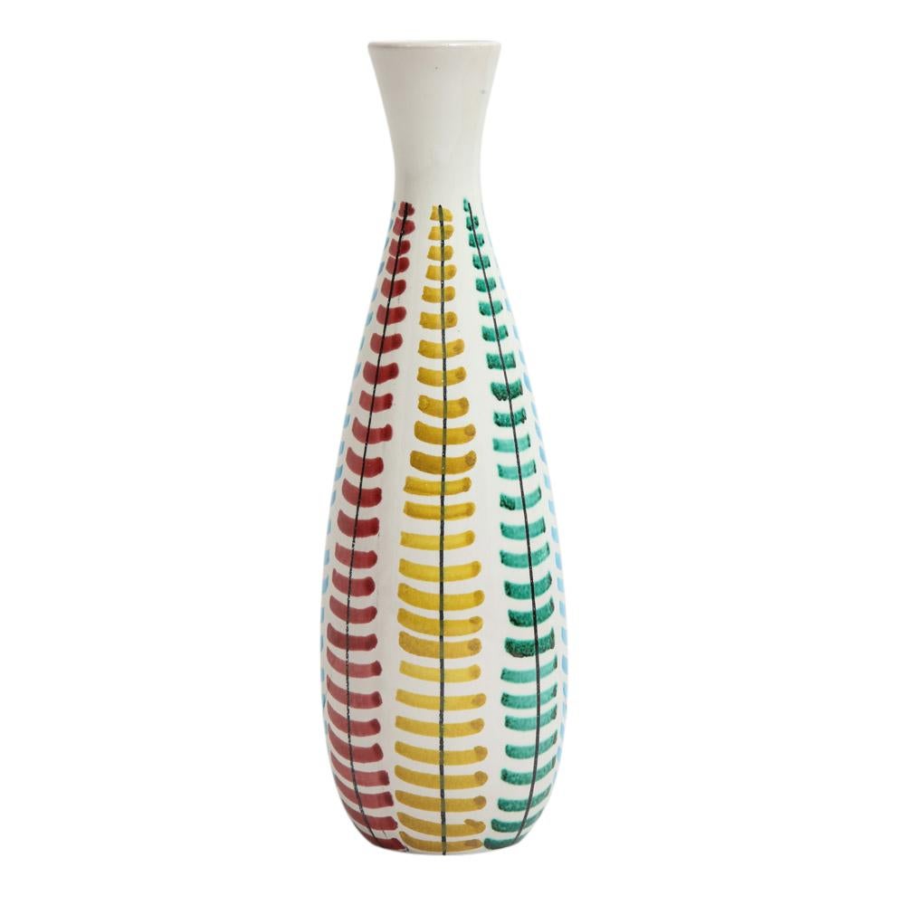 Mid-Century Modern Vase Bitossi, céramique, rouge, vert, bleu et jaune, signé en vente
