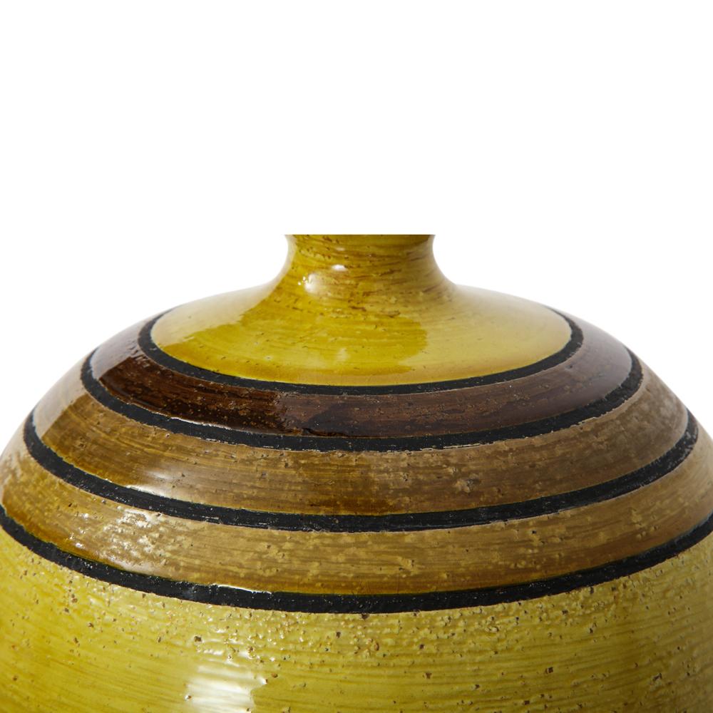 Vase Bitossi en céramique, vert chartreuse, tons terreux, rayures, Signé en vente 2