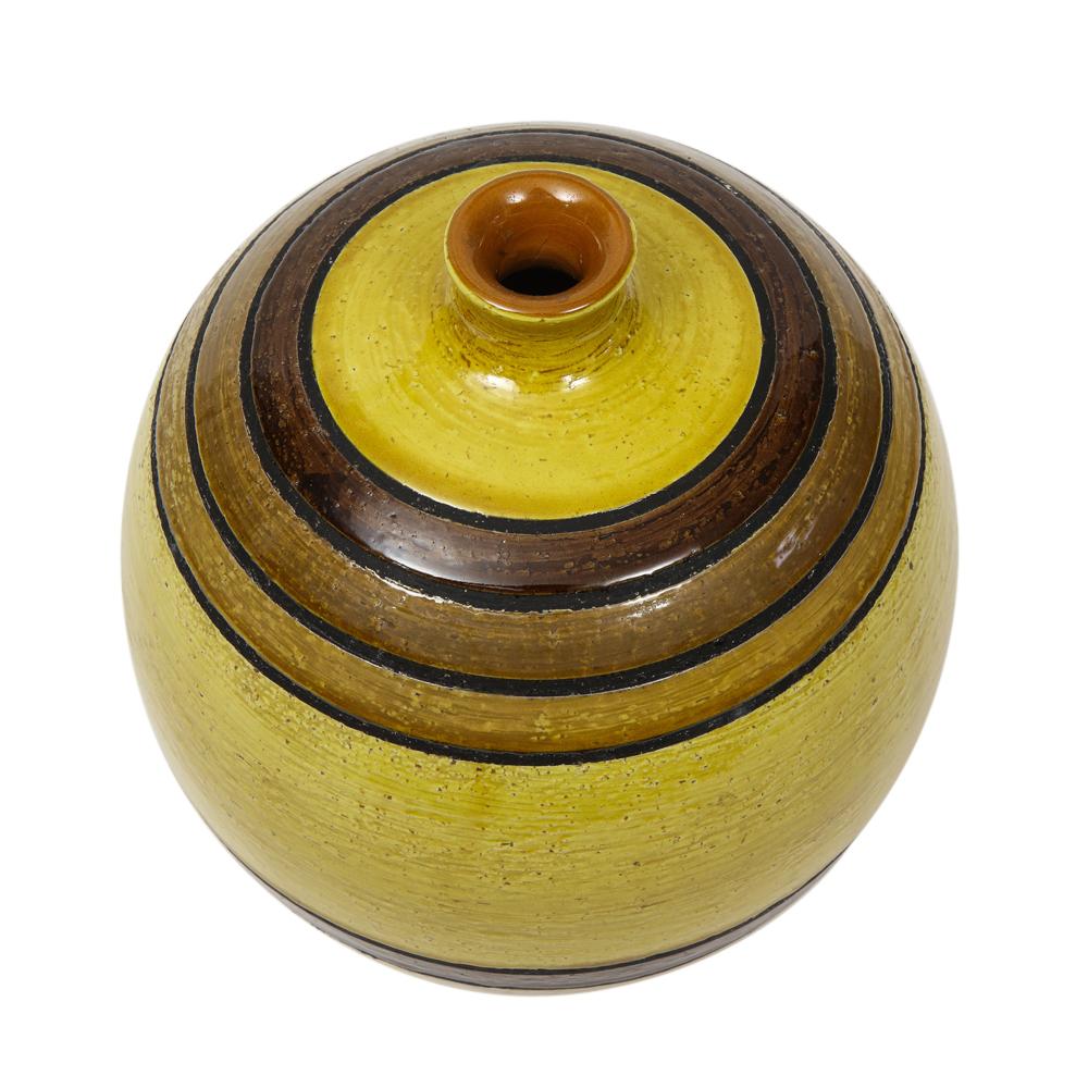 Bitossi Vase, Ceramic, Chartreuse, Green, Earth Tones, Stripes, Signed In Good Condition For Sale In New York, NY