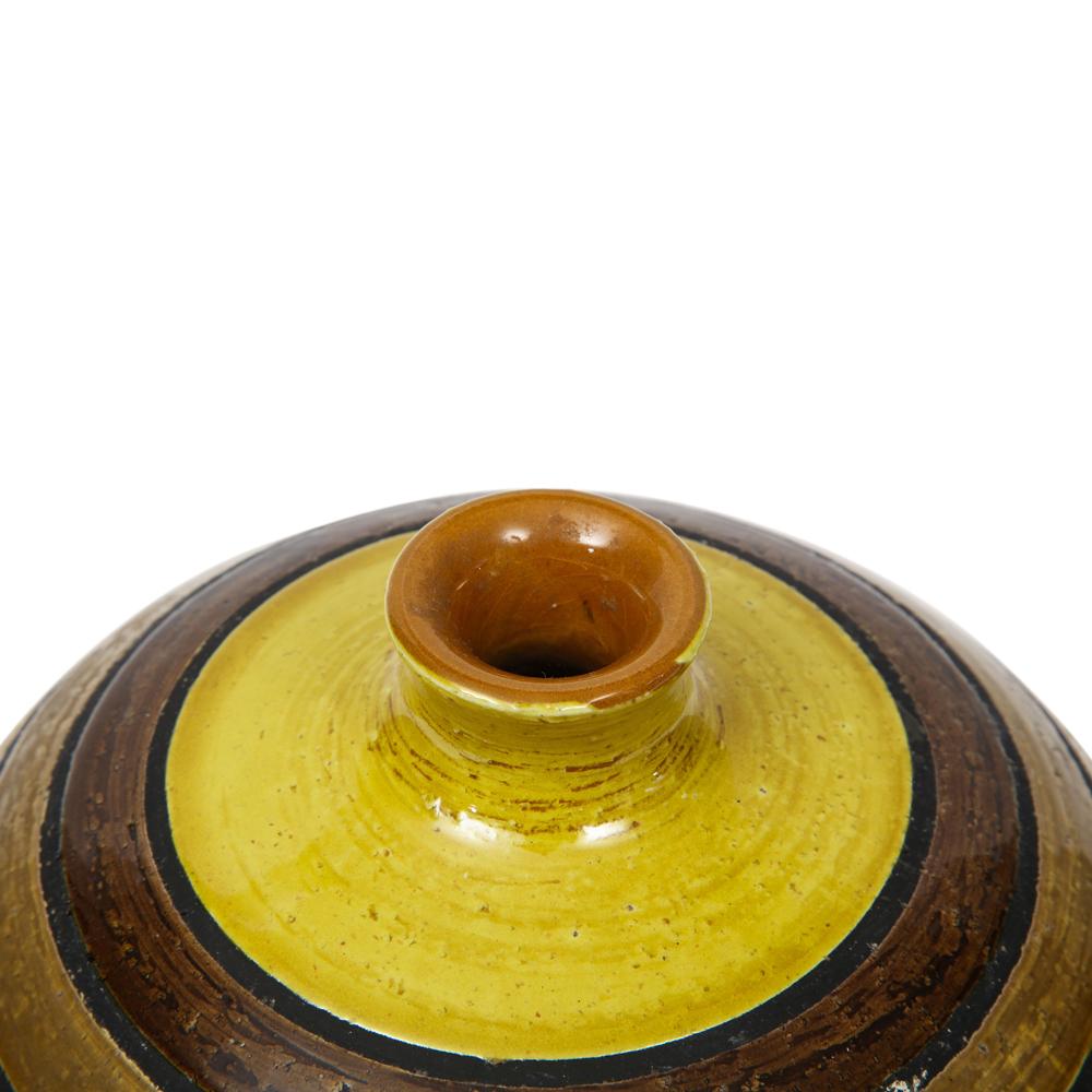 Vase Bitossi en céramique, vert chartreuse, tons terreux, rayures, Signé en vente 1