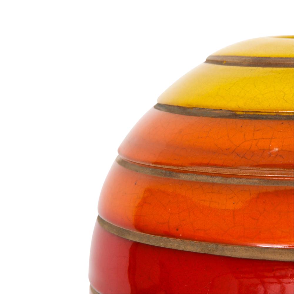 Bitossi Vase, Ceramic, Stripes, Yellow, Orange and Red, Signed 4