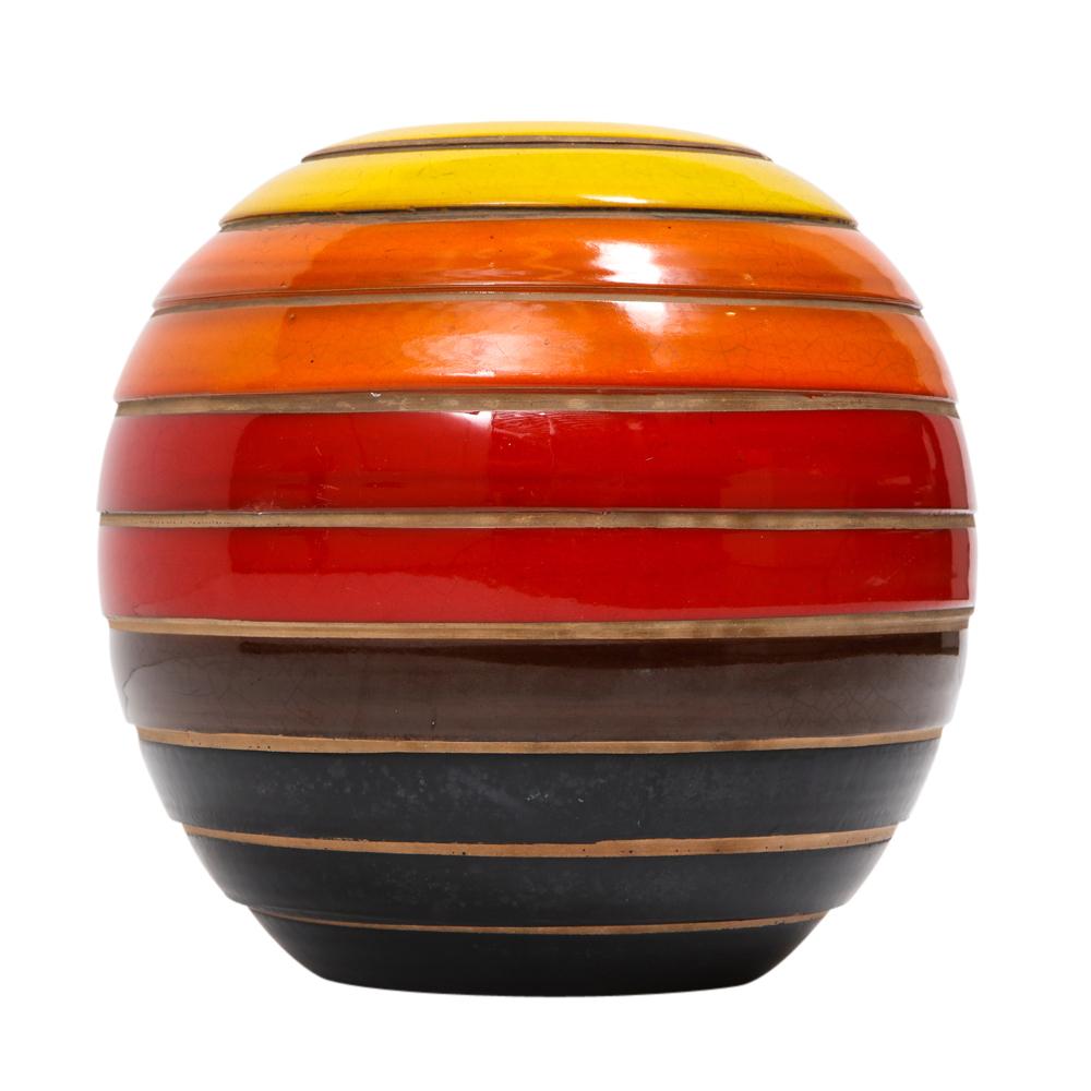 Italian Bitossi Vase, Ceramic, Stripes, Yellow, Orange and Red, Signed
