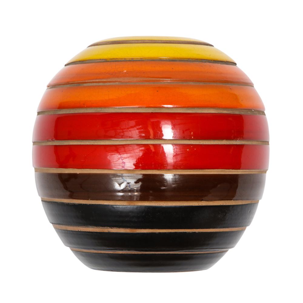 Glazed Bitossi Vase, Ceramic, Stripes, Yellow, Orange and Red, Signed