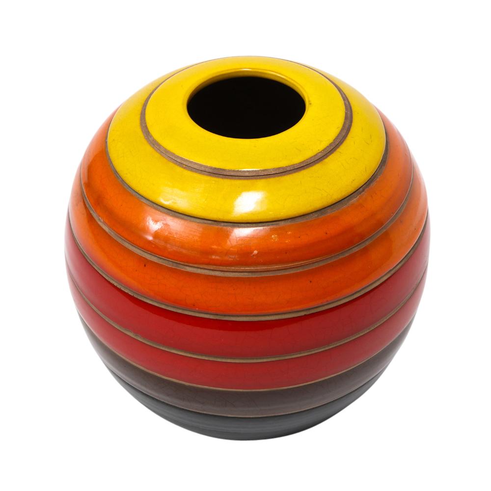 Bitossi Vase, Ceramic, Stripes, Yellow, Orange and Red, Signed In Good Condition In New York, NY