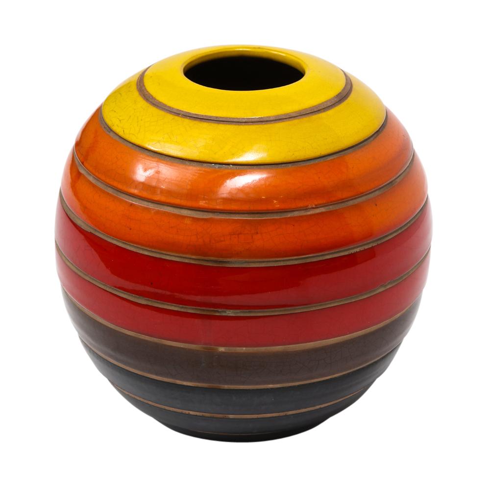 Mid-20th Century Bitossi Vase, Ceramic, Stripes, Yellow, Orange and Red, Signed