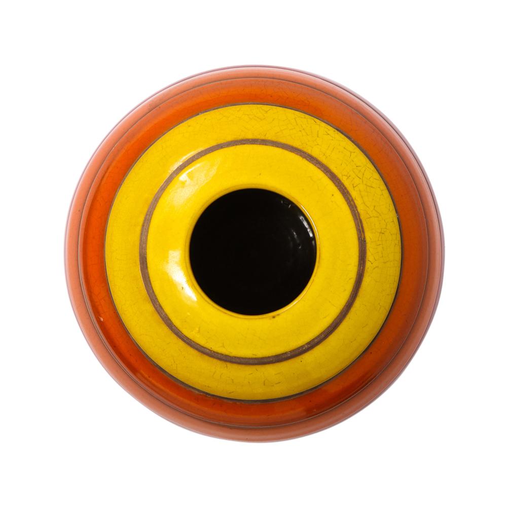 Bitossi Vase, Ceramic, Stripes, Yellow, Orange and Red, Signed 1