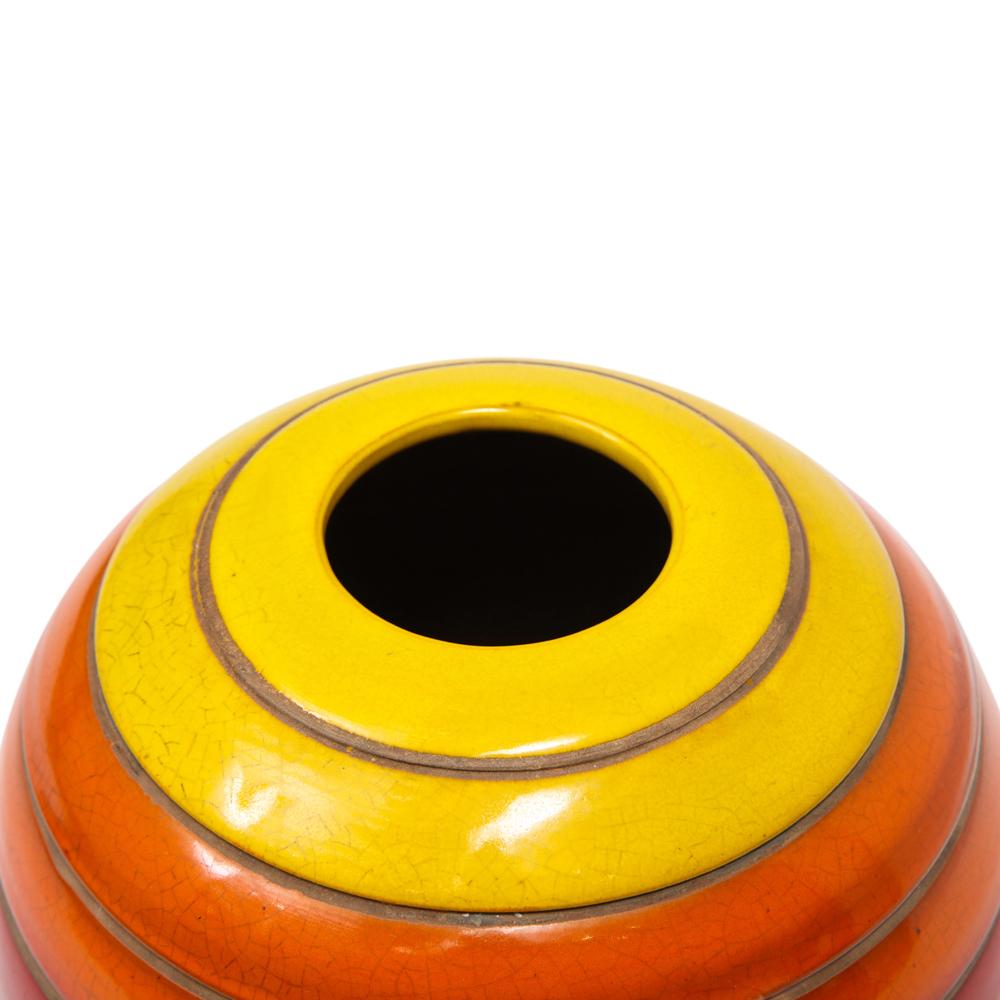 Bitossi Vase, Ceramic, Stripes, Yellow, Orange and Red, Signed 2
