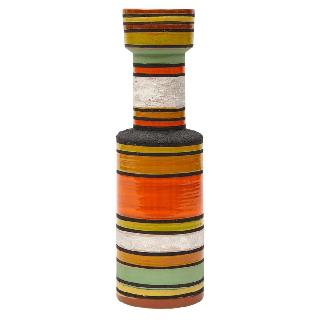 Bitossi Vase, Ceramic, Stripes, Orange, Yellow, White, Signed
