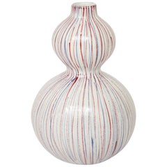 Bitossi Vase, Ceramic, Pinstripes, White, Red, Blue, Signed