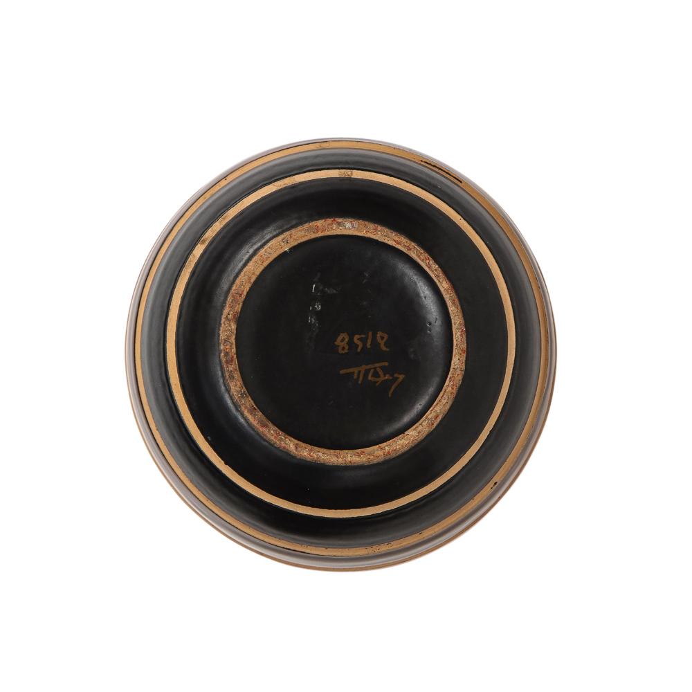 Vase Bitossi, céramique, rayures, rouge jaune, orange, marron, noir, signé en vente 2