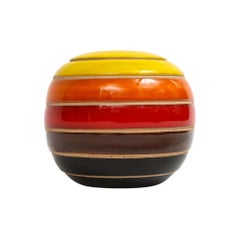 Bitossi Vase, Ceramic, Stripes, Yellow Orange Red, Brown, Black, Signed