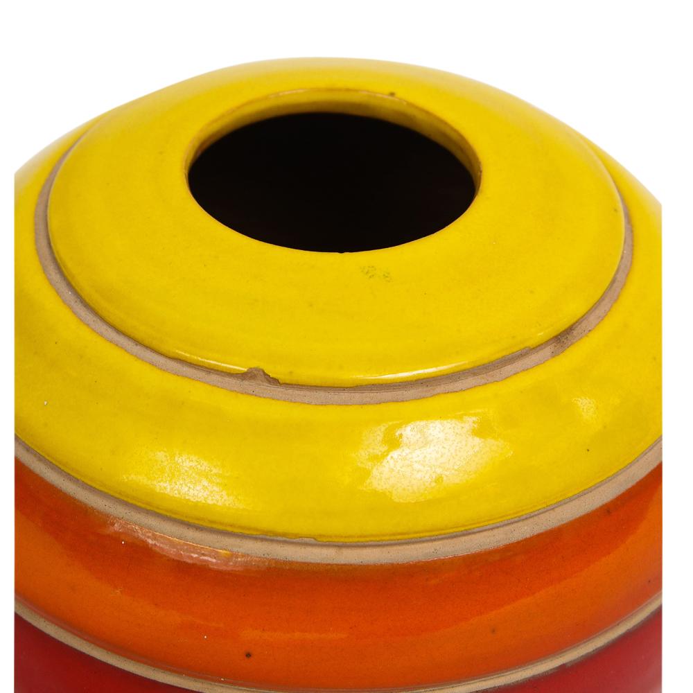 Mid-20th Century Bitossi Vase, Ceramic, Stripes, Yellow Orange Red, Brown, Black, Signed  For Sale