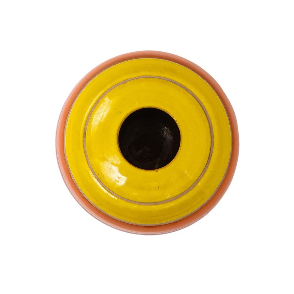 Vase Bitossi, céramique, rayures, rouge jaune, orange, marron, noir, signé  en vente 1