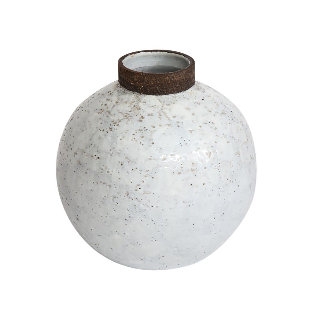 Glazed Bitossi for Raymor Vase, Ceramic, White and Brown, Signed
