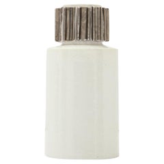 Jarrón Bitossi, Cerámica, Blanco, Metálico Gunmetal, Firmado