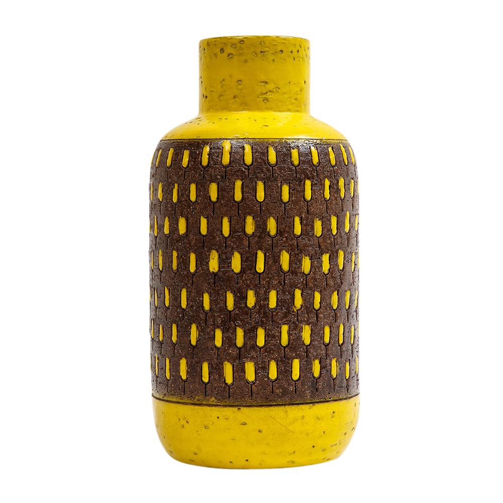 Mid-Century Modern Bitossi Vase, Ceramic, Yellow, Brown, Signed For Sale
